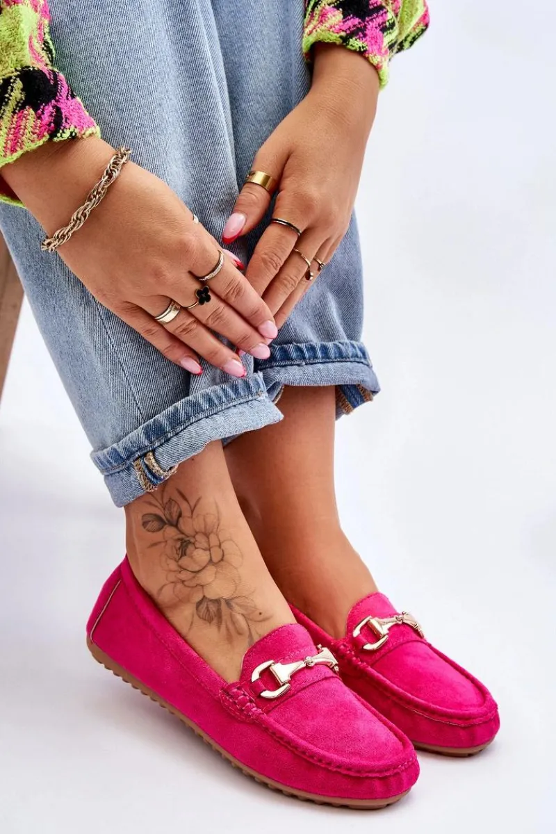 Clearance Klasyczne Zamszowe Mokasyny Z Ozdobą Fuksja Arla Damskie Mokasyny Damskie Zamszowe