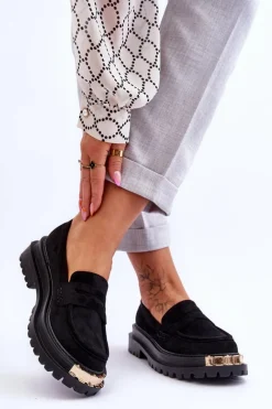 Sale Boto Klasyczne Zamszowe Mokasyny Z Ozdobą Czarne Monaro