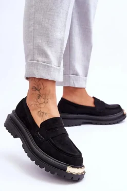 Sale Boto Klasyczne Zamszowe Mokasyny Z Ozdobą Czarne Monaro