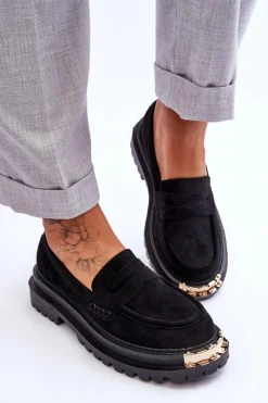 Sale Boto Klasyczne Zamszowe Mokasyny Z Ozdobą Czarne Monaro