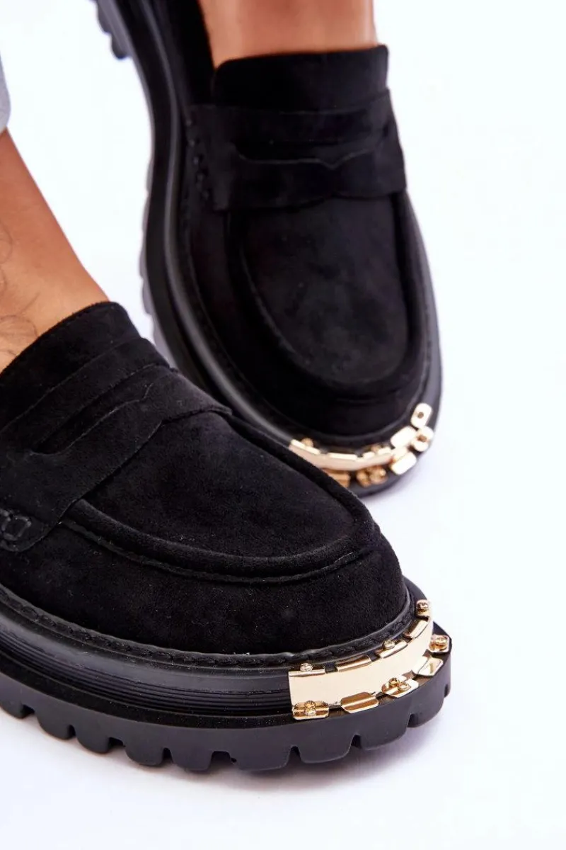 Sale Boto Klasyczne Zamszowe Mokasyny Z Ozdobą Czarne Monaro