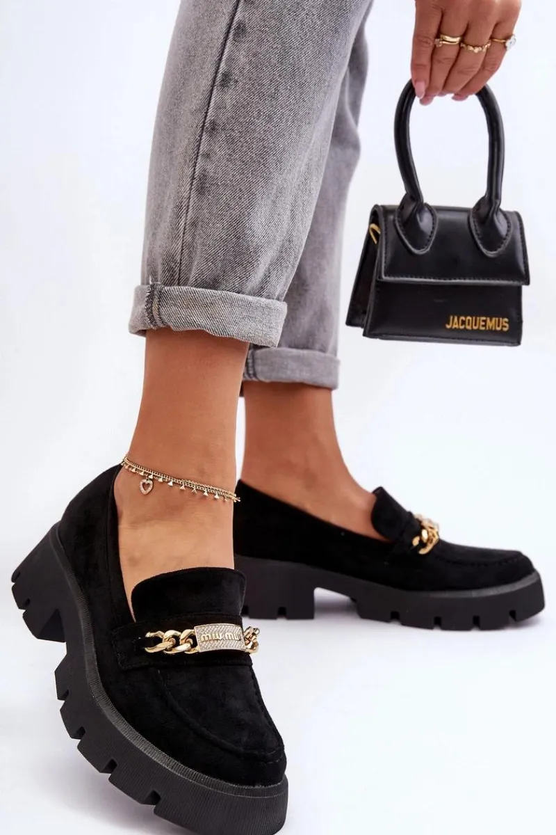 Discount Boto Klasyczne Zamszowe Mokasyny Na Masywnej Platformie Czarne Catch Me!