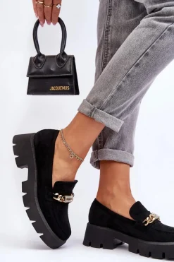 Discount Boto Klasyczne Zamszowe Mokasyny Na Masywnej Platformie Czarne Catch Me!