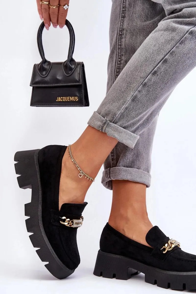 Discount Boto Klasyczne Zamszowe Mokasyny Na Masywnej Platformie Czarne Catch Me!