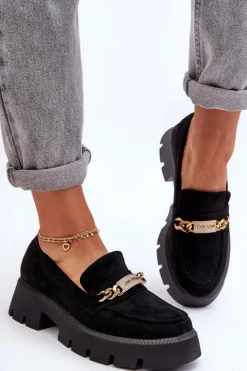 Discount Boto Klasyczne Zamszowe Mokasyny Na Masywnej Platformie Czarne Catch Me!