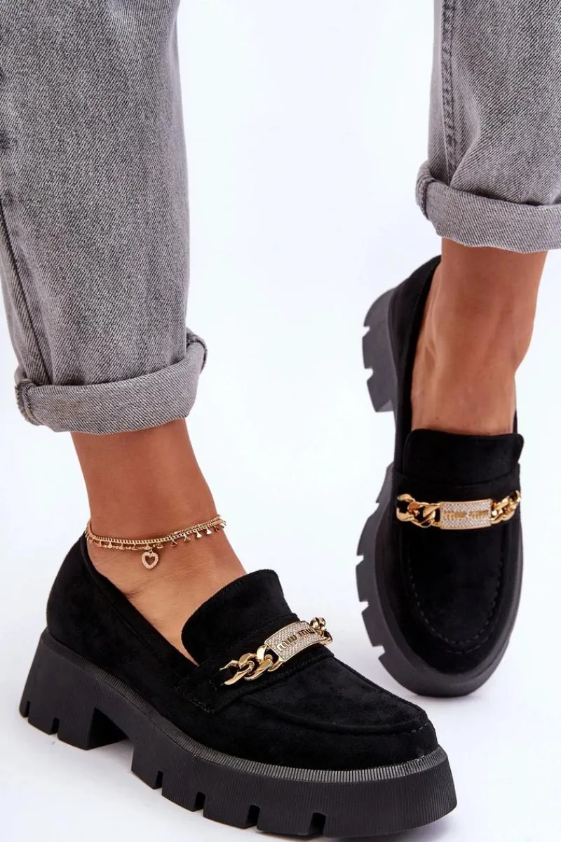 Discount Boto Klasyczne Zamszowe Mokasyny Na Masywnej Platformie Czarne Catch Me!