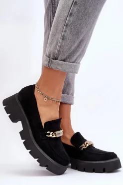 Discount Boto Klasyczne Zamszowe Mokasyny Na Masywnej Platformie Czarne Catch Me!