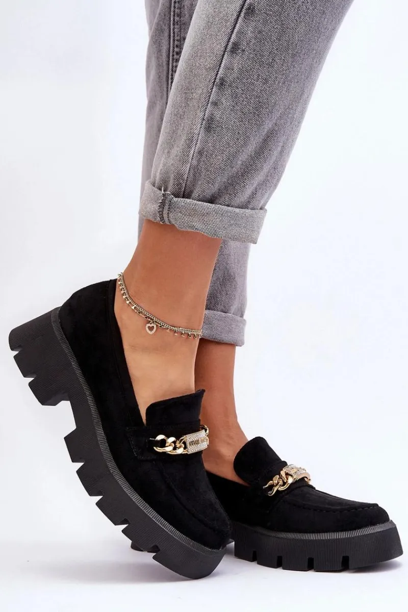 Discount Boto Klasyczne Zamszowe Mokasyny Na Masywnej Platformie Czarne Catch Me!