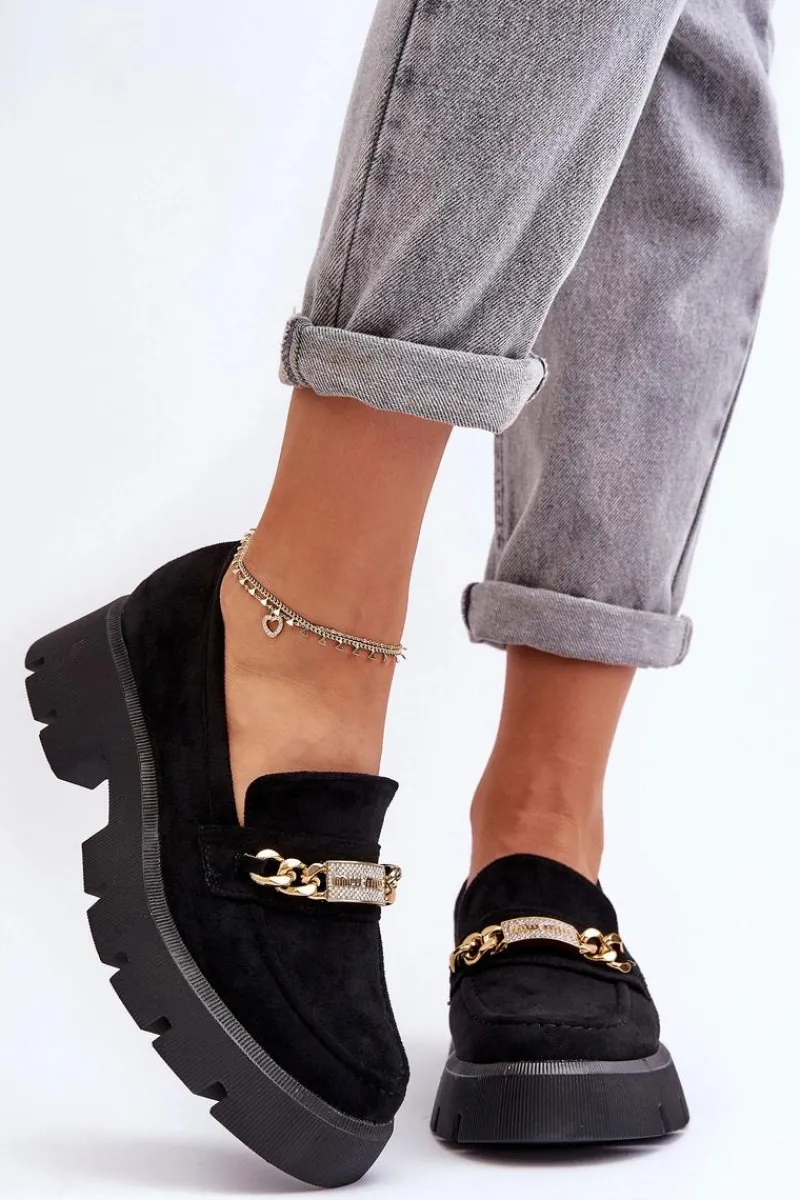 Discount Boto Klasyczne Zamszowe Mokasyny Na Masywnej Platformie Czarne Catch Me!