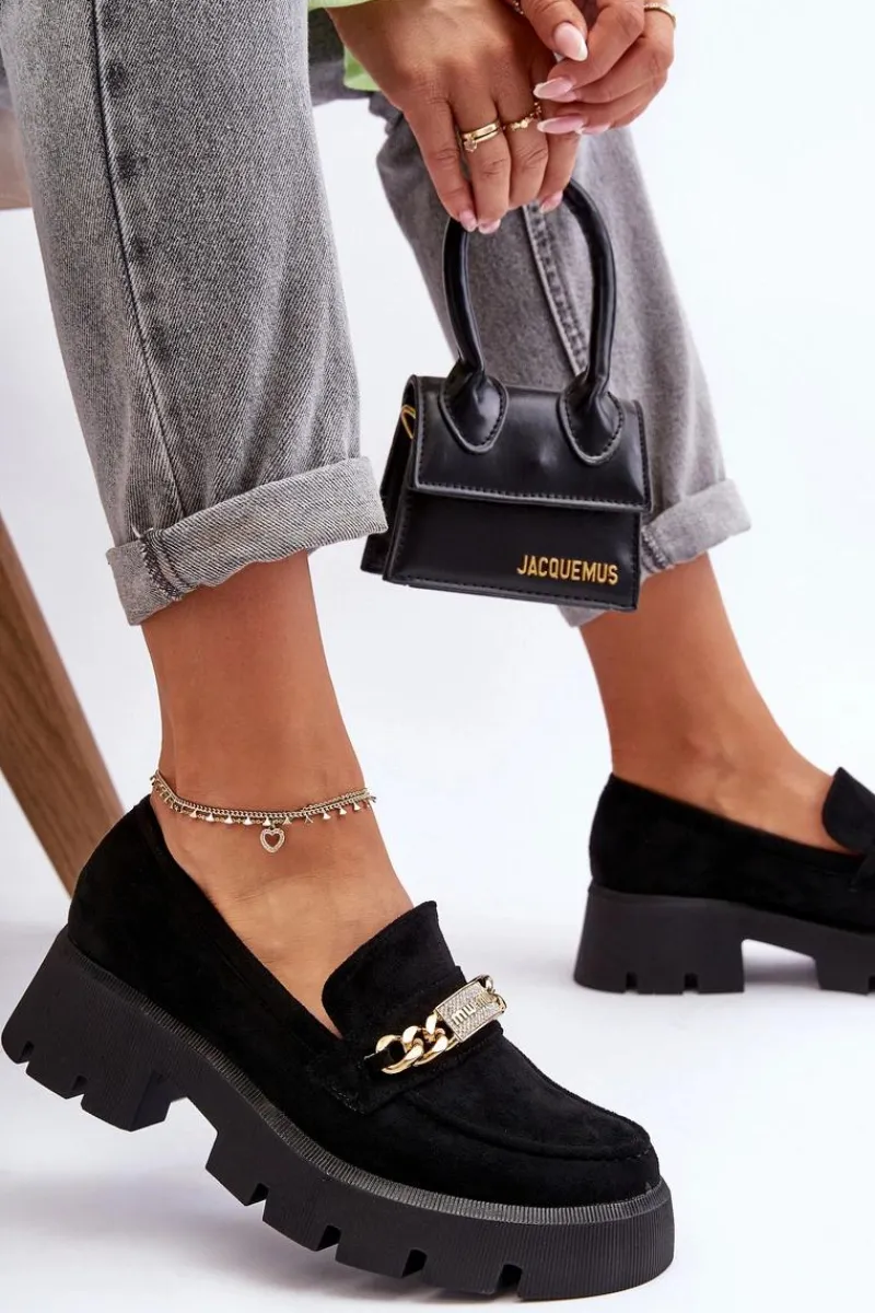 Discount Boto Klasyczne Zamszowe Mokasyny Na Masywnej Platformie Czarne Catch Me!