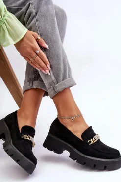 Discount Boto Klasyczne Zamszowe Mokasyny Na Masywnej Platformie Czarne Catch Me!