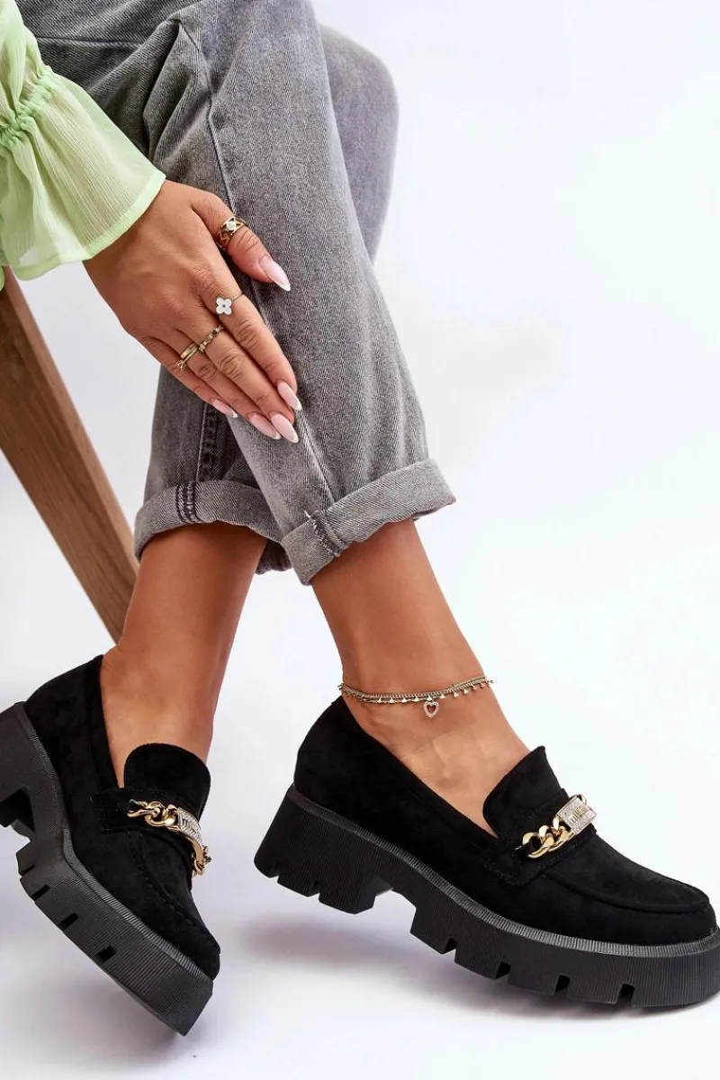 Discount Boto Klasyczne Zamszowe Mokasyny Na Masywnej Platformie Czarne Catch Me!