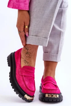 Online Klasyczne Zamszowe Mokasyny Z Ozdobą Fuksja Monaro Damskie Mokasyny Damskie Zamszowe