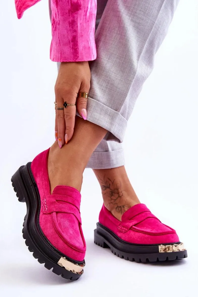 Online Klasyczne Zamszowe Mokasyny Z Ozdobą Fuksja Monaro Damskie Mokasyny Damskie Zamszowe