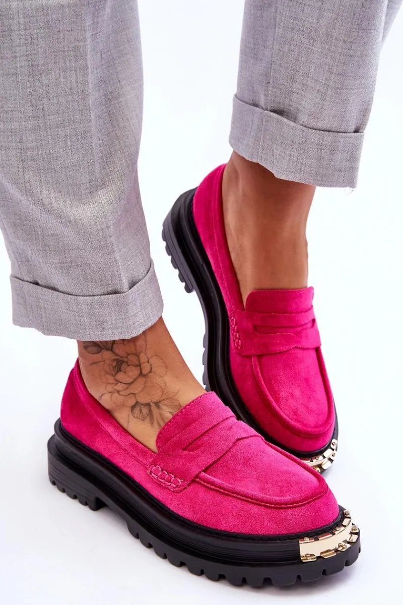 Online Klasyczne Zamszowe Mokasyny Z Ozdobą Fuksja Monaro Damskie Mokasyny Damskie Zamszowe