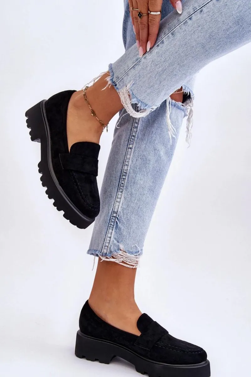 Outlet Klasyczne Zamszowe Półbuty Mokasyny Czarne Corrin Damskie Mokasyny Damskie Zamszowe