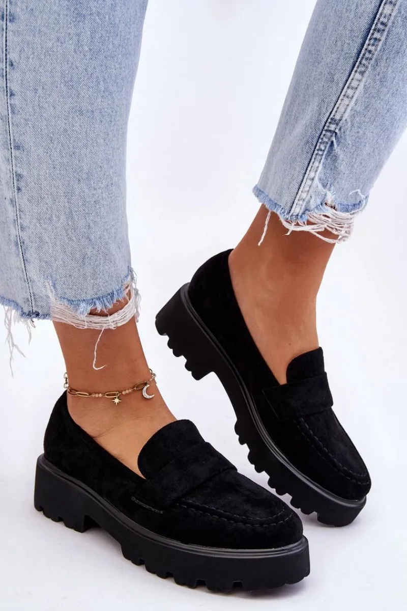 Outlet Klasyczne Zamszowe Półbuty Mokasyny Czarne Corrin Damskie Mokasyny Damskie Zamszowe