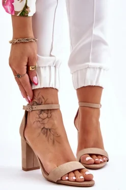 Best Boto Klasyczne Zamszowe Sandały Na Słupku Beżowe Amina