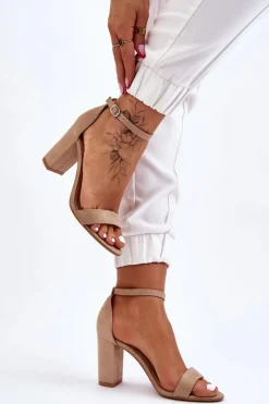 Best Boto Klasyczne Zamszowe Sandały Na Słupku Beżowe Amina