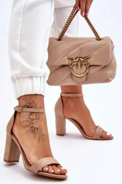 Best Boto Klasyczne Zamszowe Sandały Na Słupku Beżowe Amina