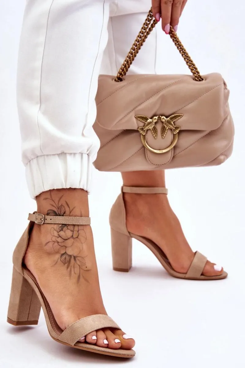 Best Boto Klasyczne Zamszowe Sandały Na Słupku Beżowe Amina