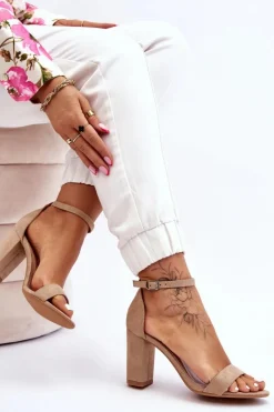 Best Boto Klasyczne Zamszowe Sandały Na Słupku Beżowe Amina