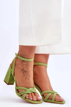 Hot Klasyczne Zamszowe Sandały Na Słupku Zielone Bernett Damskie Sandały Na Obcasie