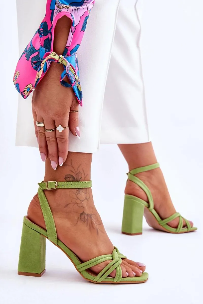 Hot Klasyczne Zamszowe Sandały Na Słupku Zielone Bernett Damskie Sandały Na Obcasie