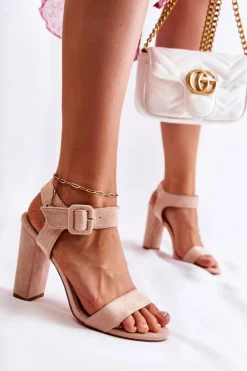 Hot Boto Klasyczne Zamszowe Sandały Beżowe Nelia