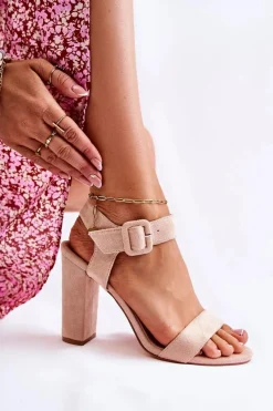 Hot Boto Klasyczne Zamszowe Sandały Beżowe Nelia