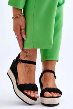 Best Klasyczne Zamszowe Sandały Na Koturnie Czarne Denisse Damskie Sandały Na Koturnie