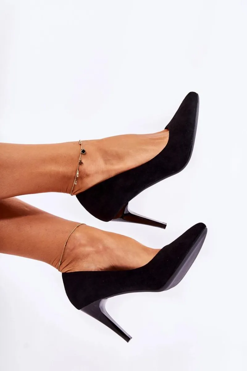 Szpilki Zamszowe>Buty Sergio Leone Klasyczne Zamszowe Szpilki Czarne Magically