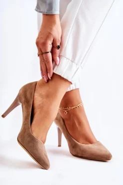 Best Buty Sergio Leone Klasyczne Zamszowe Szpilki Brązowe Magically