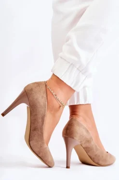 Best Buty Sergio Leone Klasyczne Zamszowe Szpilki Brązowe Magically