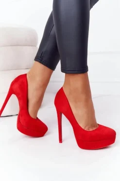 Klasyczne Zamszowe Szpilki Czerwone Margharita Damskie Szpilki Zamszowe