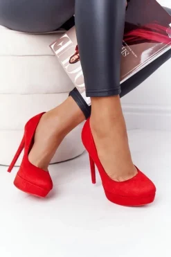 Klasyczne Zamszowe Szpilki Czerwone Margharita Damskie Szpilki Zamszowe