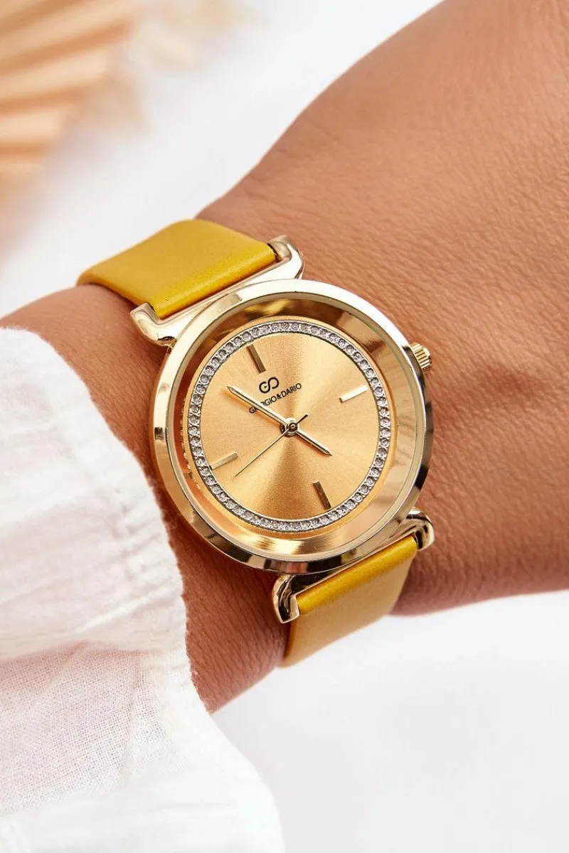 New Giorgio&Dario Klasyczny Damski Zegarek Skórzany Żółty