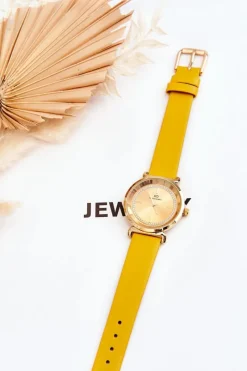 New Giorgio&Dario Klasyczny Damski Zegarek Skórzany Żółty