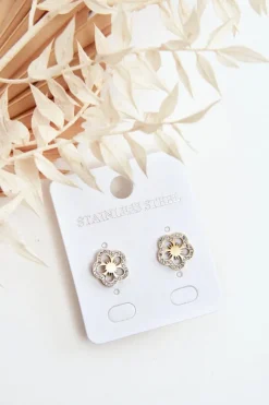 Clearance Kolczyki Kwiatki Z Cyrkoniami Złote Kolczyki