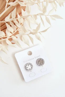 Online Glam Chic Kolczyki Ze Stali Nierdzewnej Koniczynki Srebrne