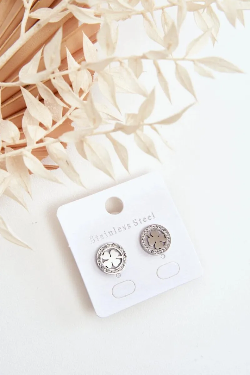 Online Glam Chic Kolczyki Ze Stali Nierdzewnej Koniczynki Srebrne