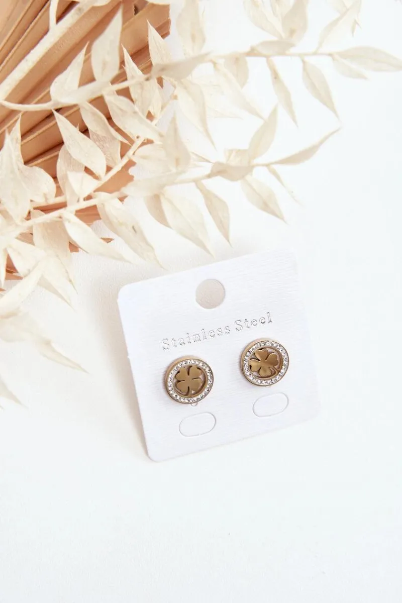 Kolczyki>Glam Chic Kolczyki Ze Stali Nierdzewnej Koniczynki Złote