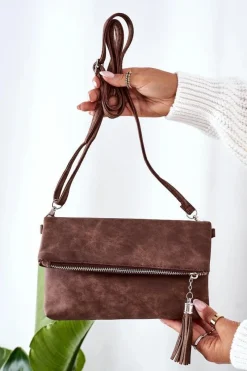 Kopertówka Z Odpinanym Paskiem I Frędzlami Brązowa Listonoszki|Kopertówki