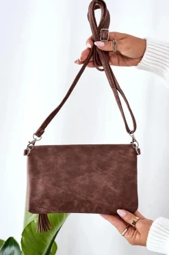 Kopertówka Z Odpinanym Paskiem I Frędzlami Brązowa Listonoszki|Kopertówki