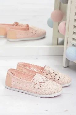 Discount Koronkowe Damskie Baleriny Little Sugar Pudrowy Róż Damskie Baleriny Klasyczne