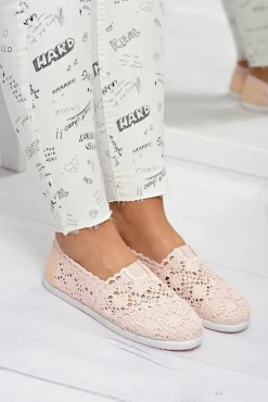 Discount Koronkowe Damskie Baleriny Little Sugar Pudrowy Róż Damskie Baleriny Klasyczne