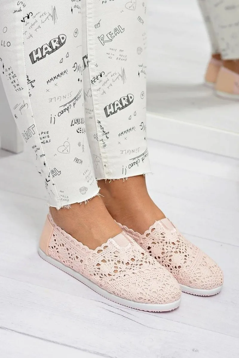 Discount Koronkowe Damskie Baleriny Little Sugar Pudrowy Róż Damskie Baleriny Klasyczne