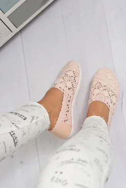 Discount Koronkowe Damskie Baleriny Little Sugar Pudrowy Róż Damskie Baleriny Klasyczne