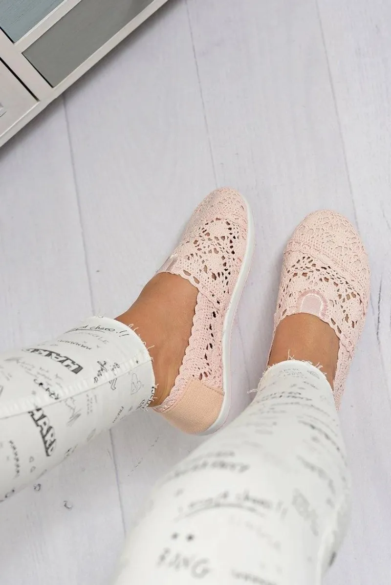 Discount Koronkowe Damskie Baleriny Little Sugar Pudrowy Róż Damskie Baleriny Klasyczne