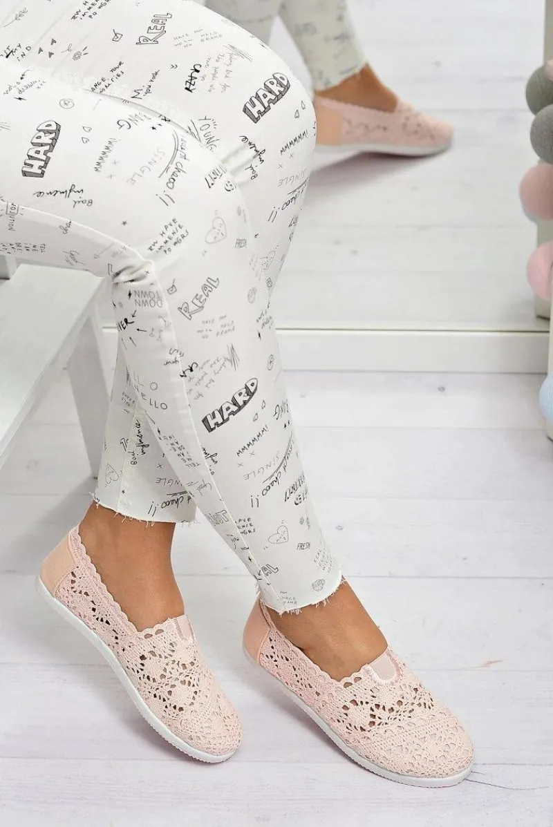 Discount Koronkowe Damskie Baleriny Little Sugar Pudrowy Róż Damskie Baleriny Klasyczne